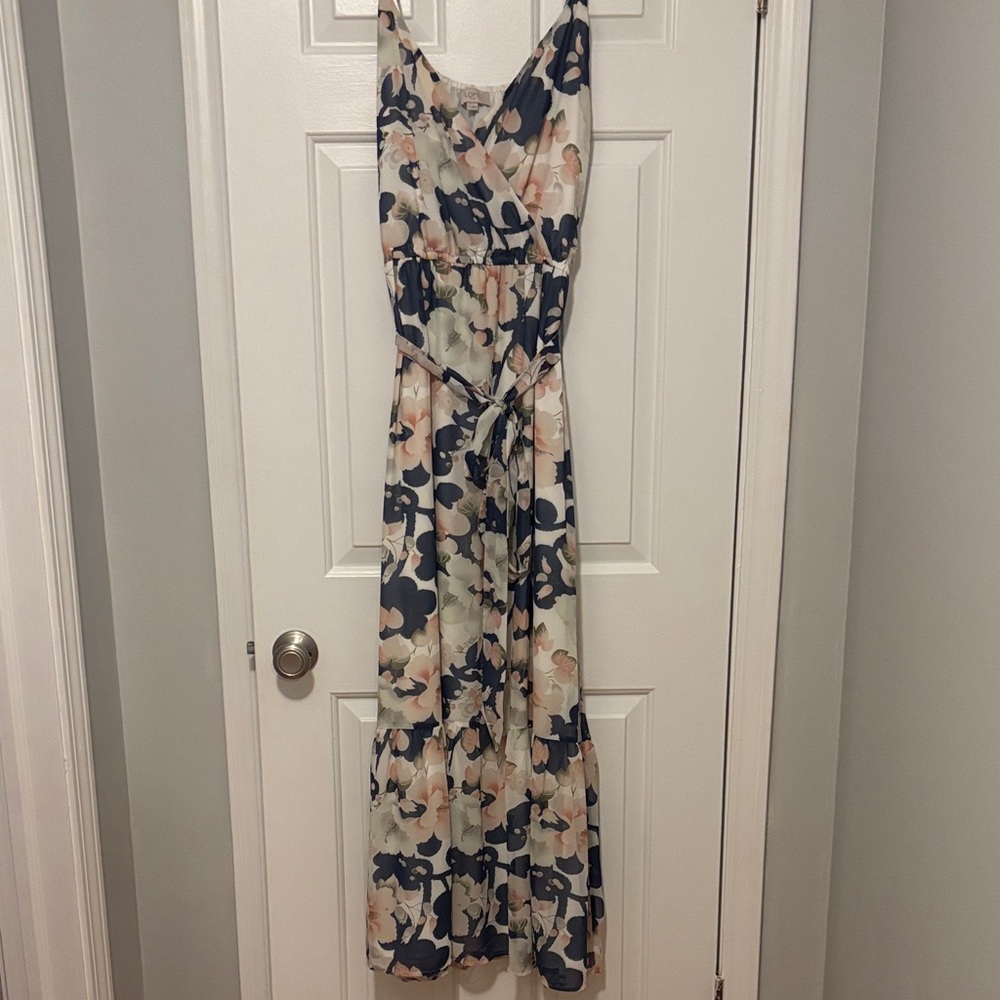 LOFT Floral Maxi Dress - Navy and Peach